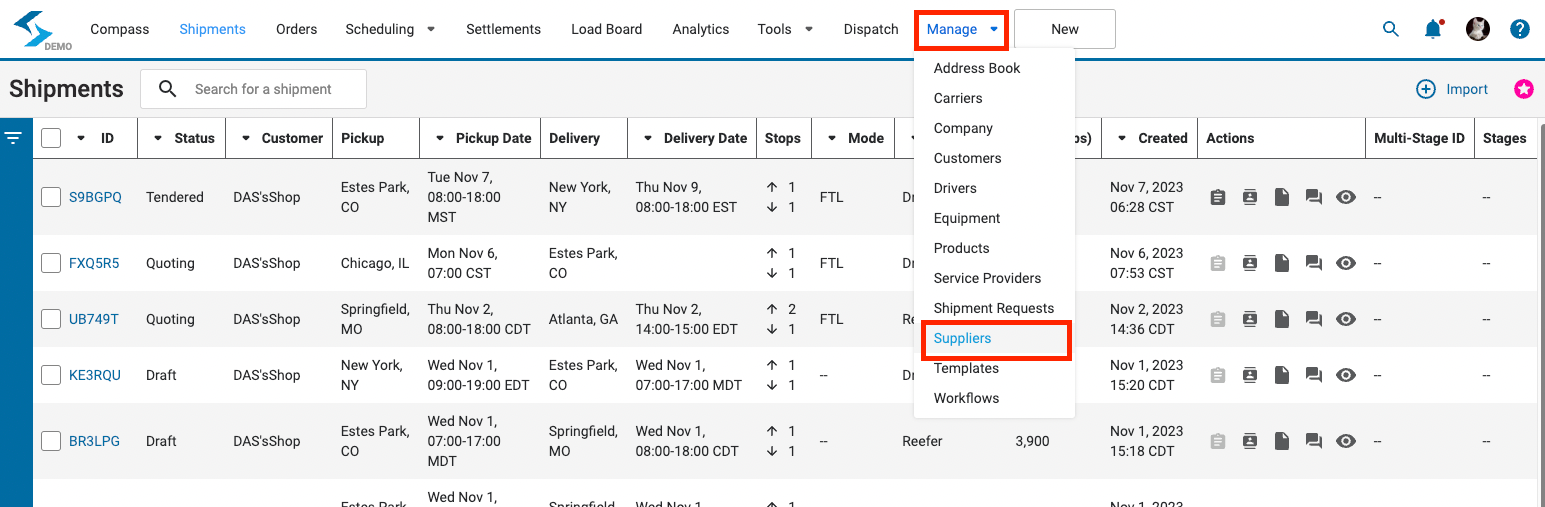 Create supplier navigation