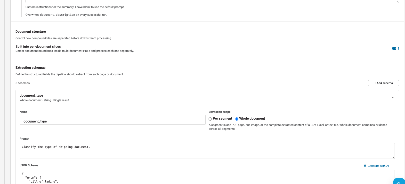 Building an extraction schema