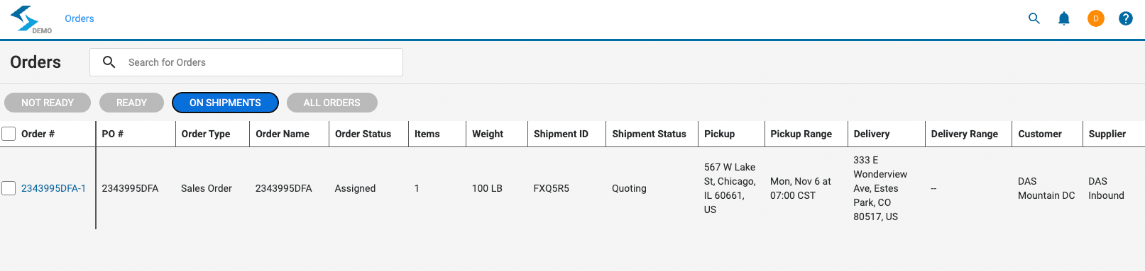 Purchase order on shipments