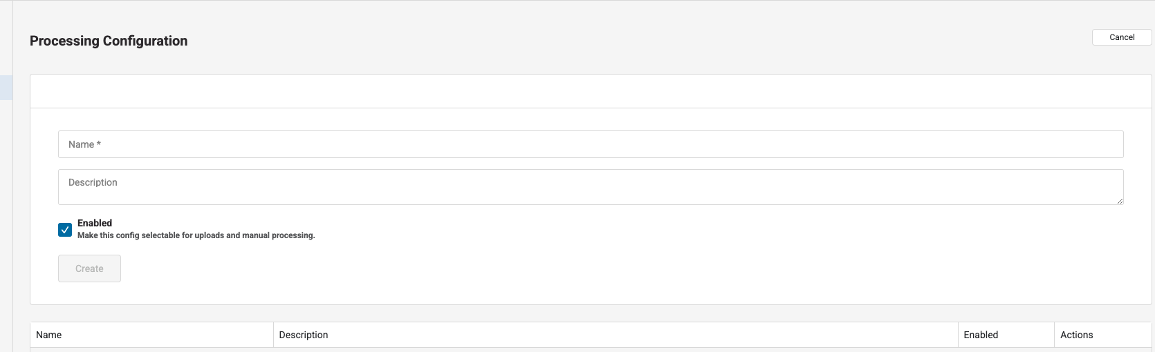 Creating a custom processing configuration