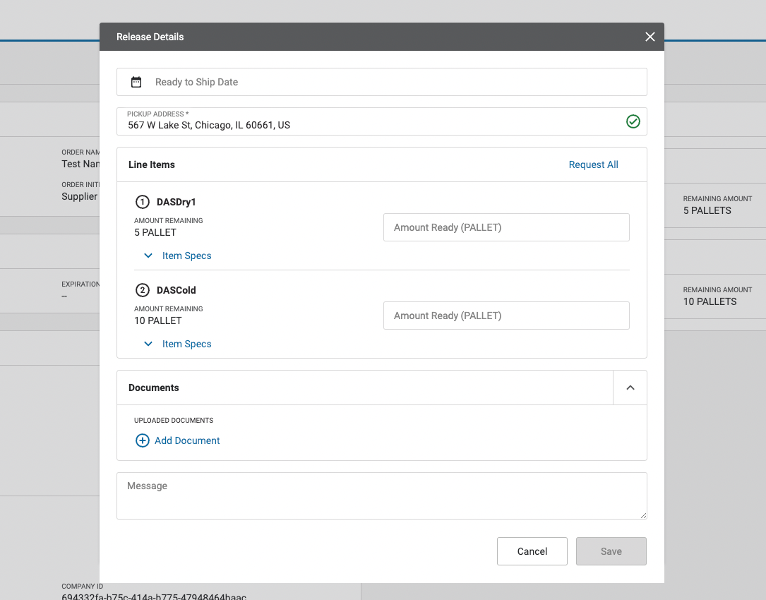 Supplier order release data entry