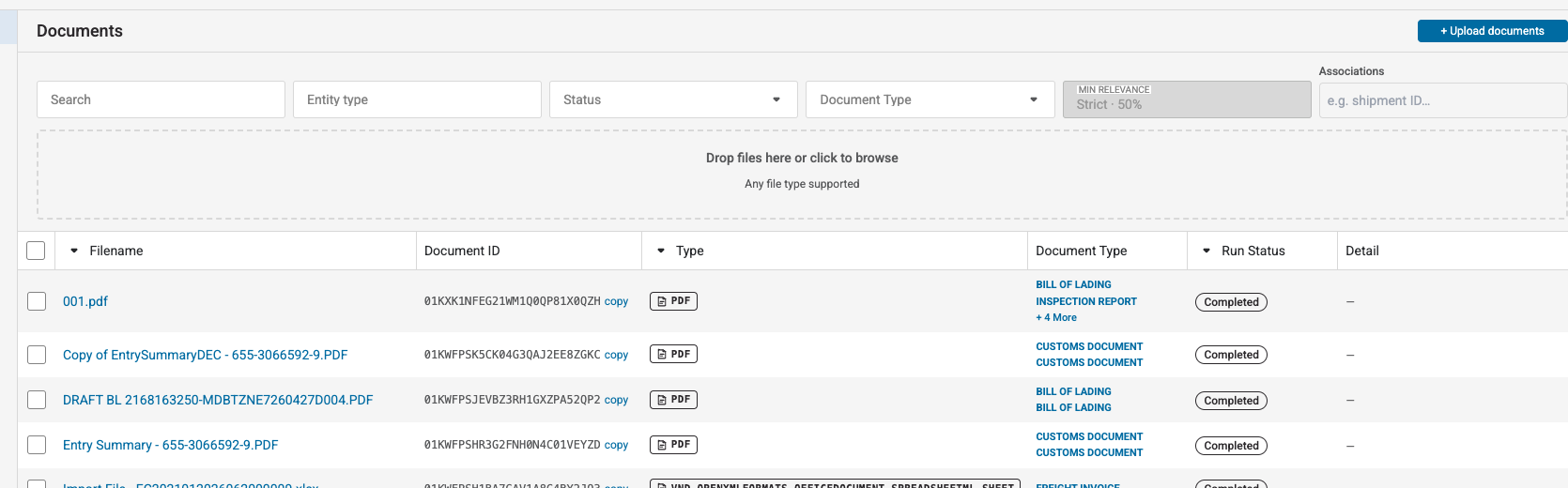 Filtering the Document AI document list